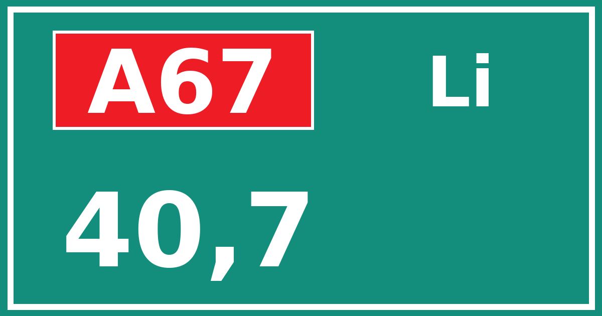 Hectometerbord A67 40,7 zijde Li
