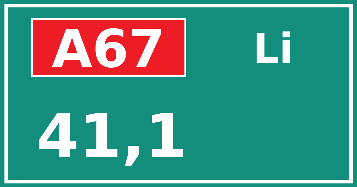 Hectometerbord A67 41,1 zijde Li