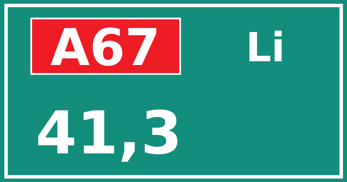 Hectometerbord A67 41,3 zijde Li