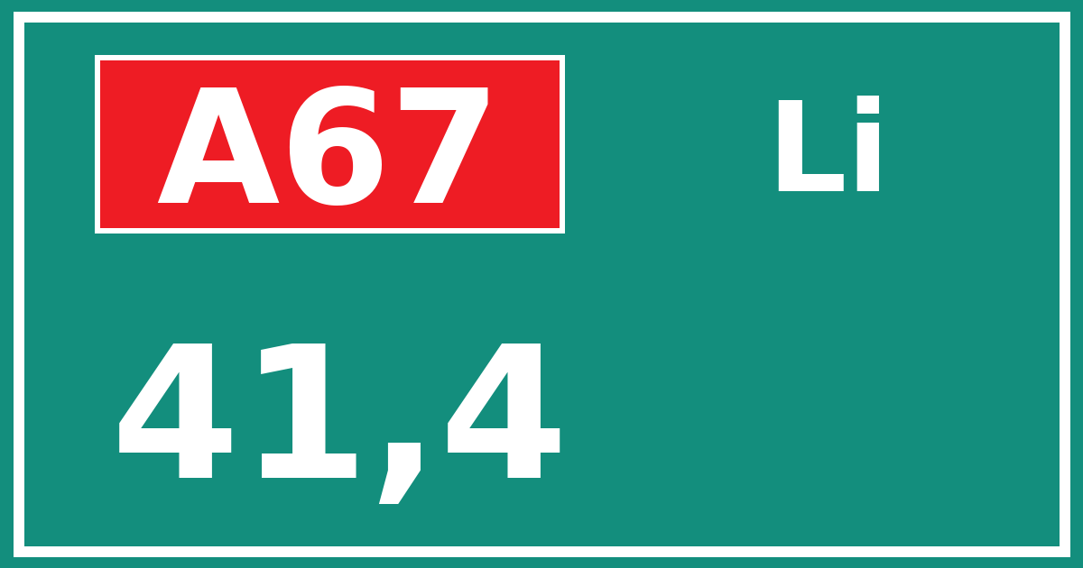 Hectometerbord A67 41,4 zijde Li