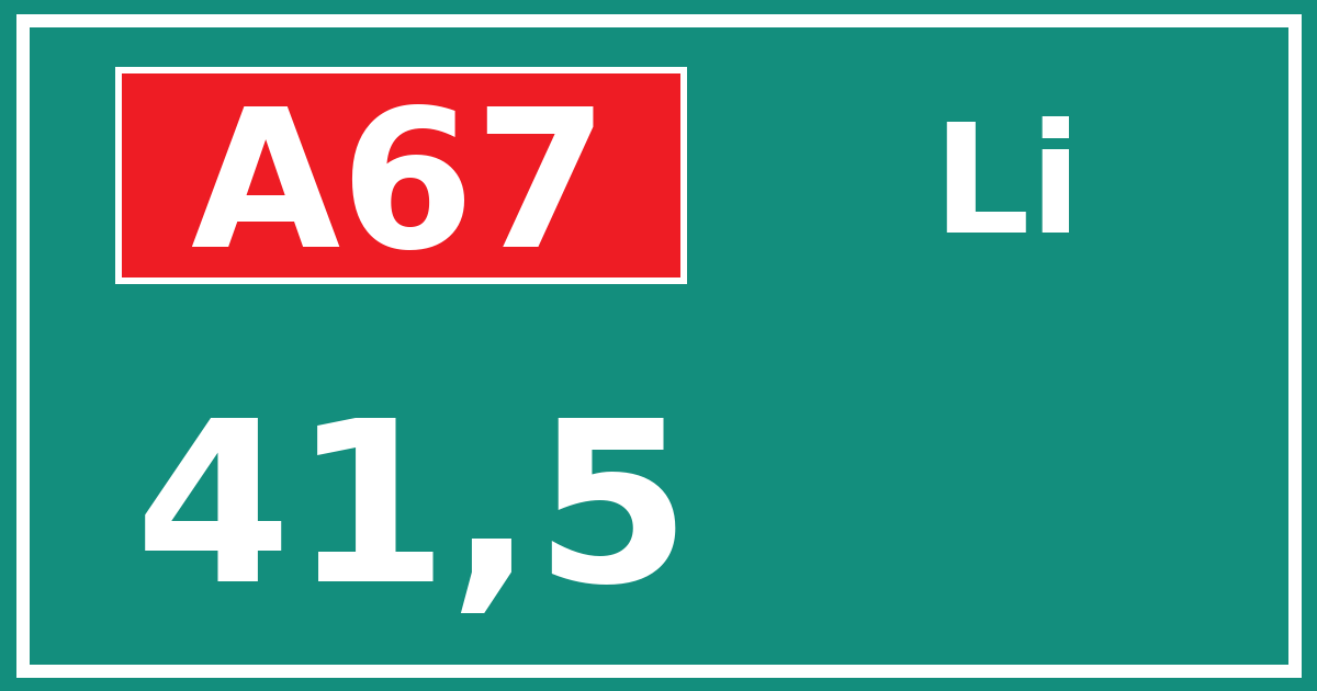 Hectometerbord A67 41,5 zijde Li