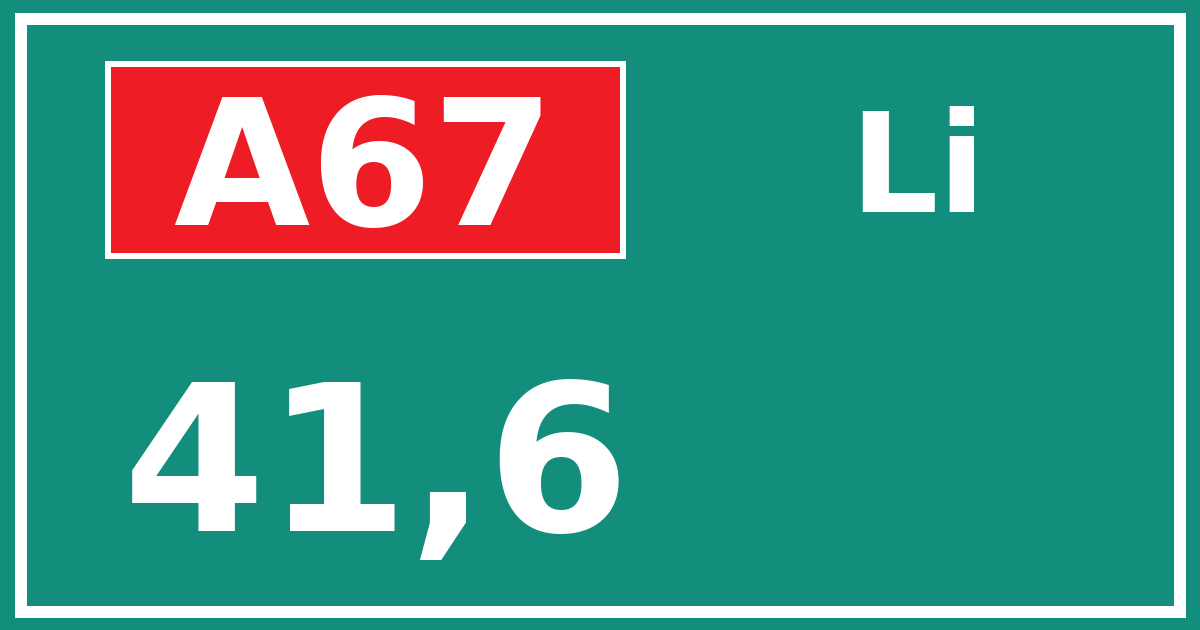 Hectometerbord A67 41,6 zijde Li