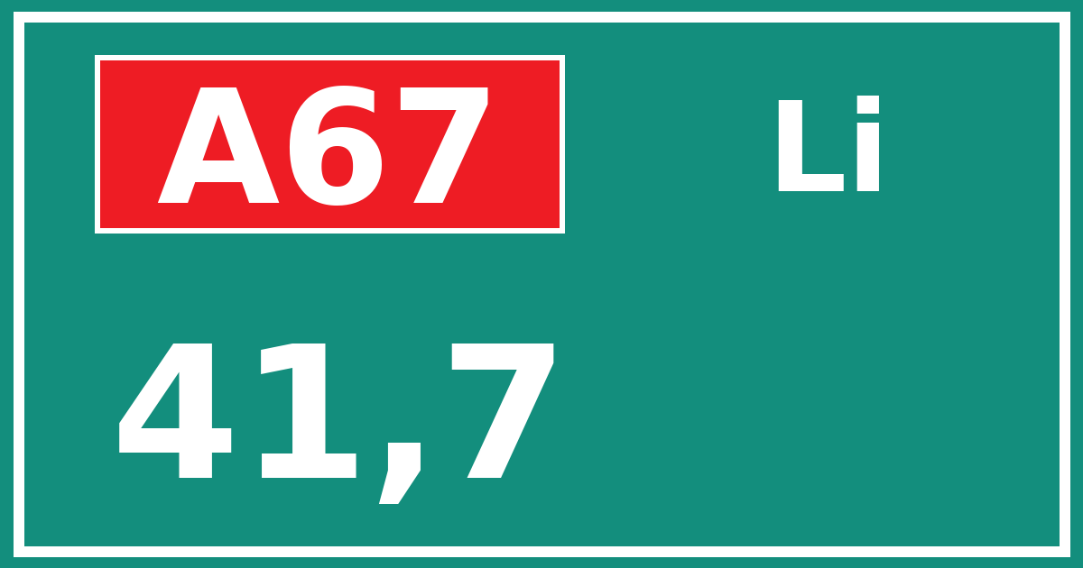 Hectometerbord A67 41,7 zijde Li