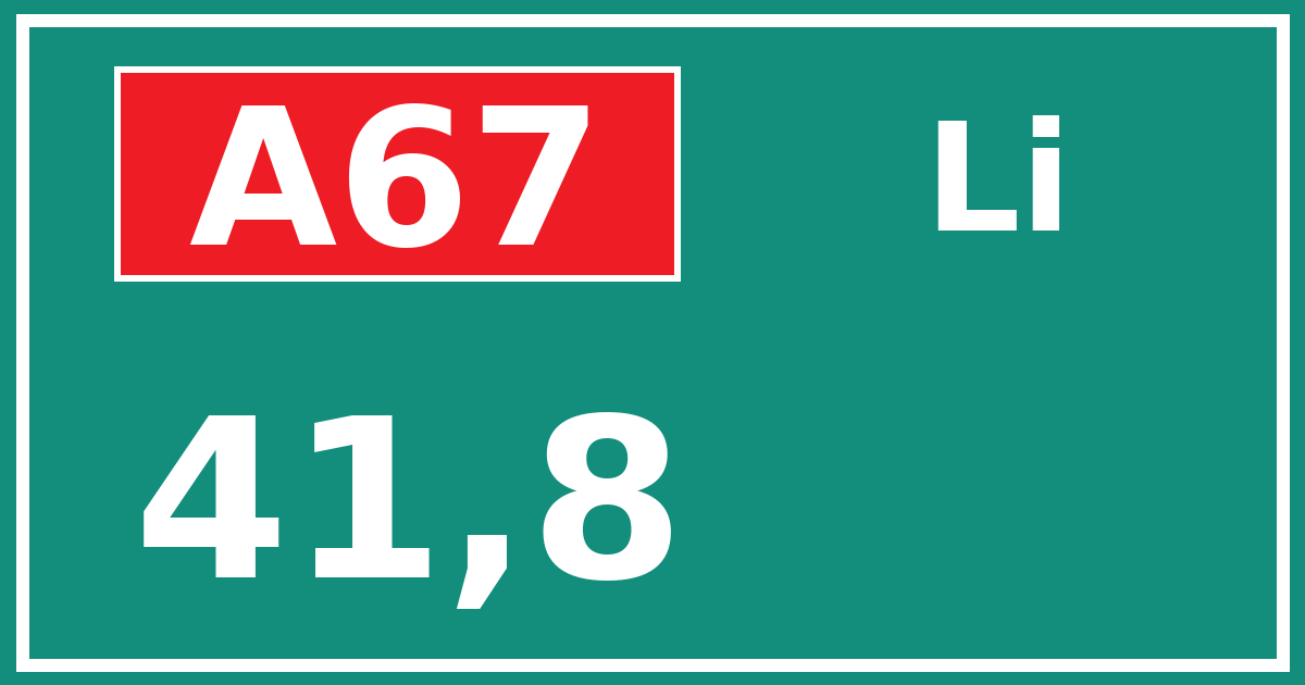 Hectometerbord A67 41,8 zijde Li