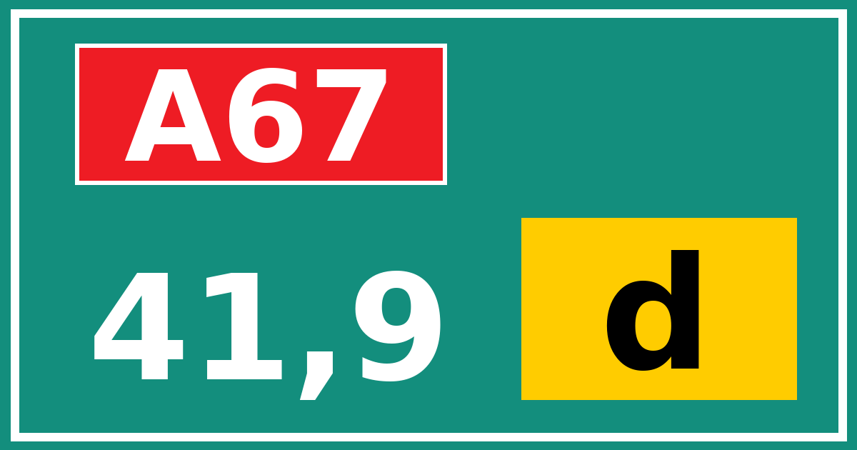 Hectometerbord A67 41,9 letter d