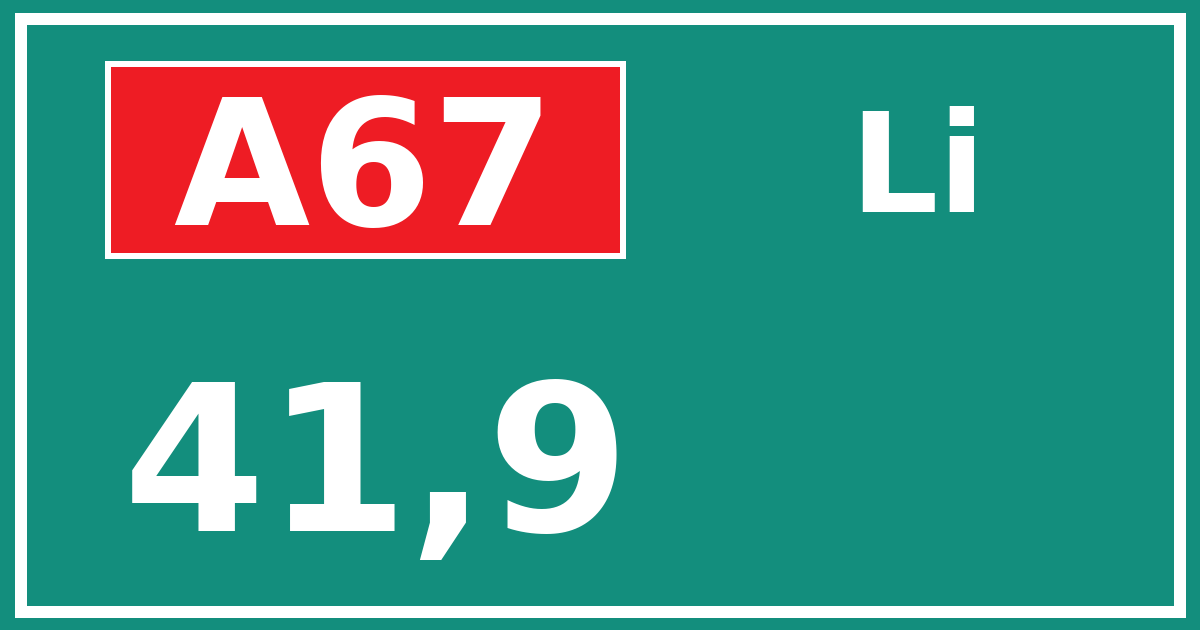 Hectometerbord A67 41,9 zijde Li