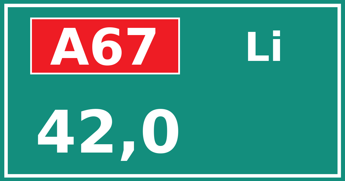 Hectometerbord A67 42,0 zijde Li