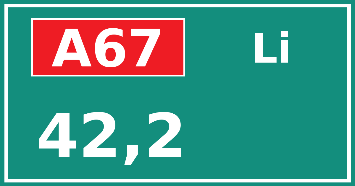 Hectometerbord A67 42,2 zijde Li