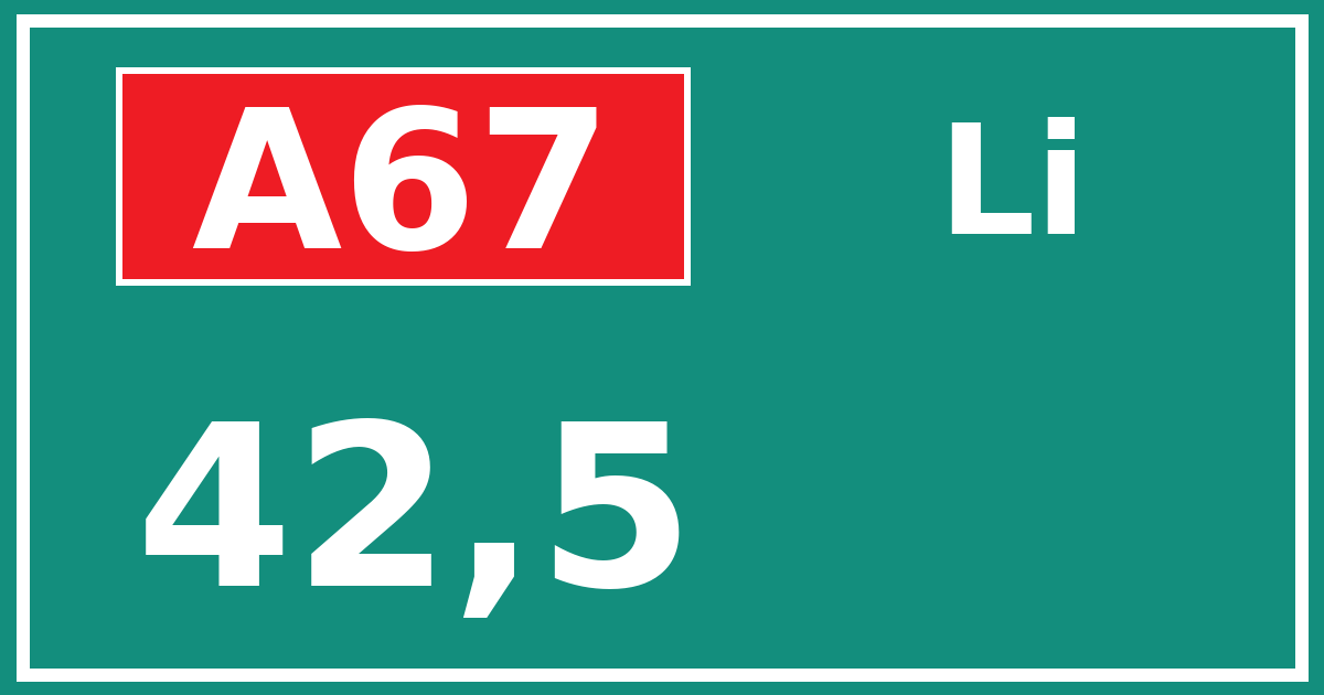 Hectometerbord A67 42,5 zijde Li