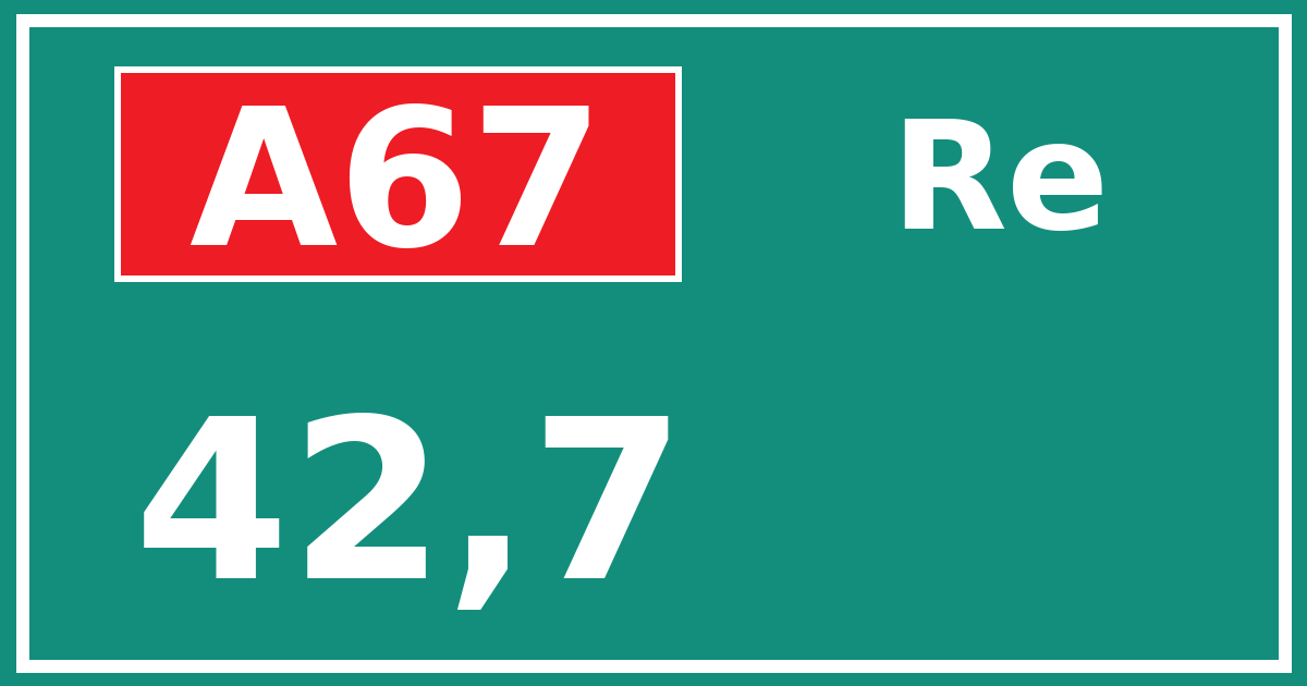 Hectometerbord A67 42,7 zijde Re