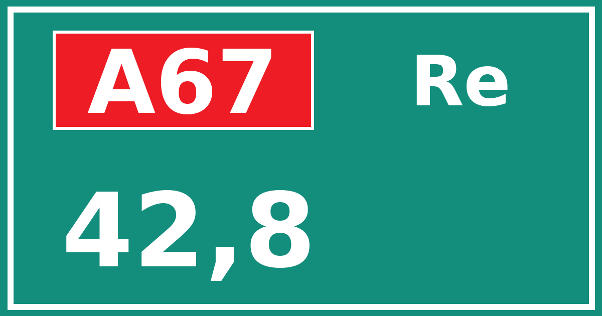 Hectometerbord A67 42,8 zijde Re