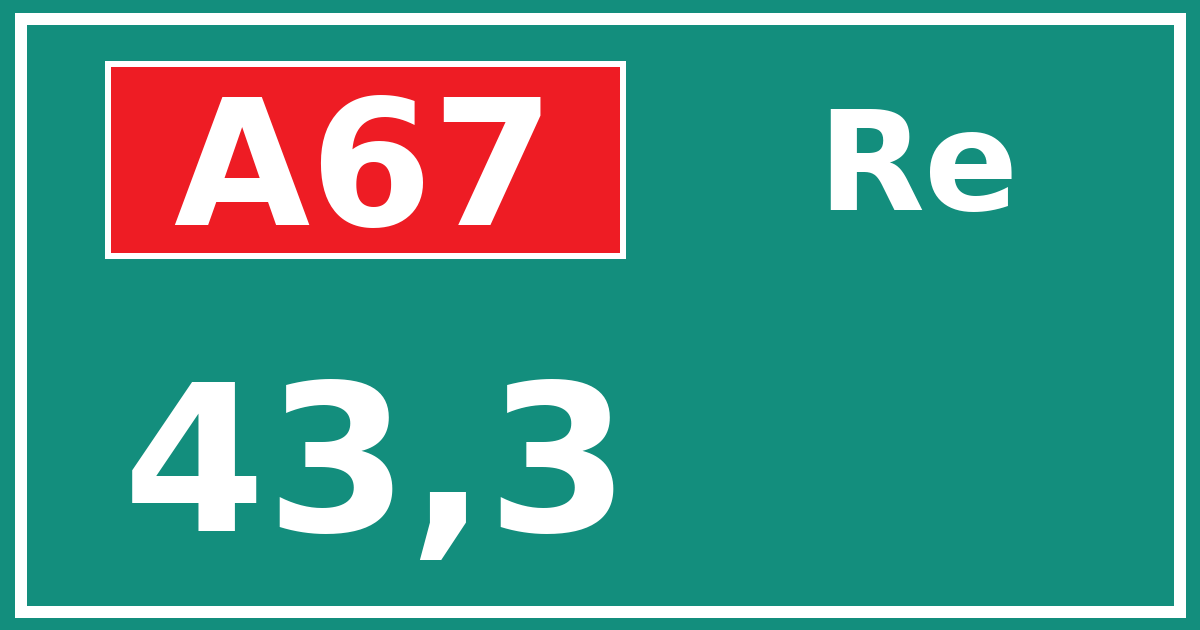 Hectometerbord A67 43,3 zijde Re