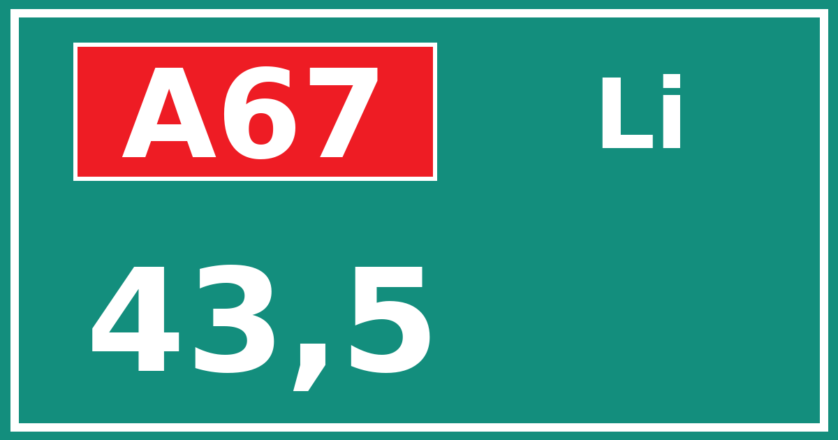 Hectometerbord A67 43,5 zijde Li
