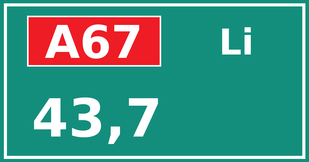 Hectometerbord A67 43,7 zijde Li