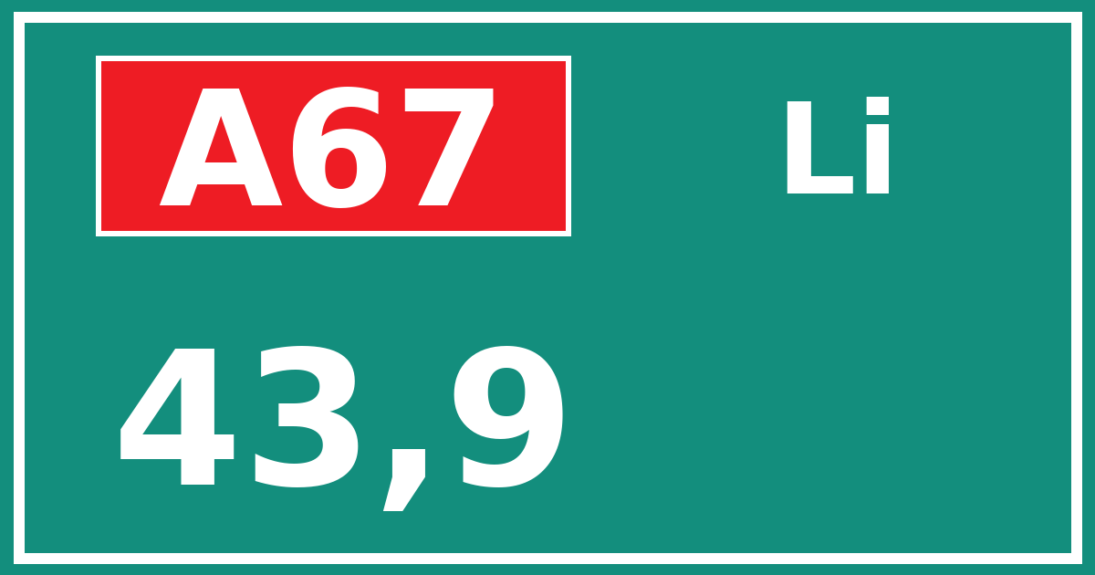 Hectometerbord A67 43,9 zijde Li