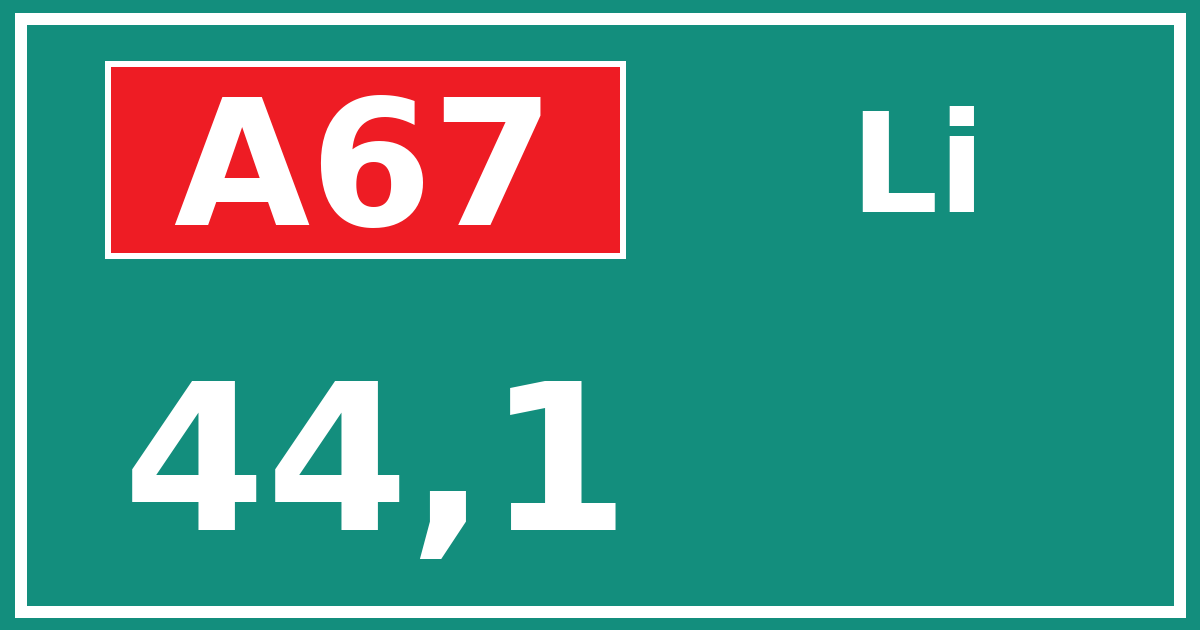Hectometerbord A67 44,1 zijde Li