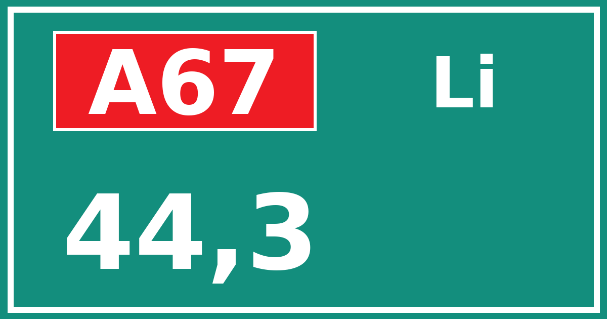 Hectometerbord A67 44,3 zijde Li