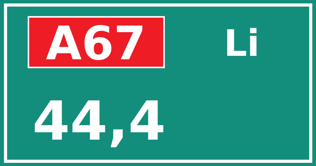 Hectometerbord A67 44,4 zijde Li