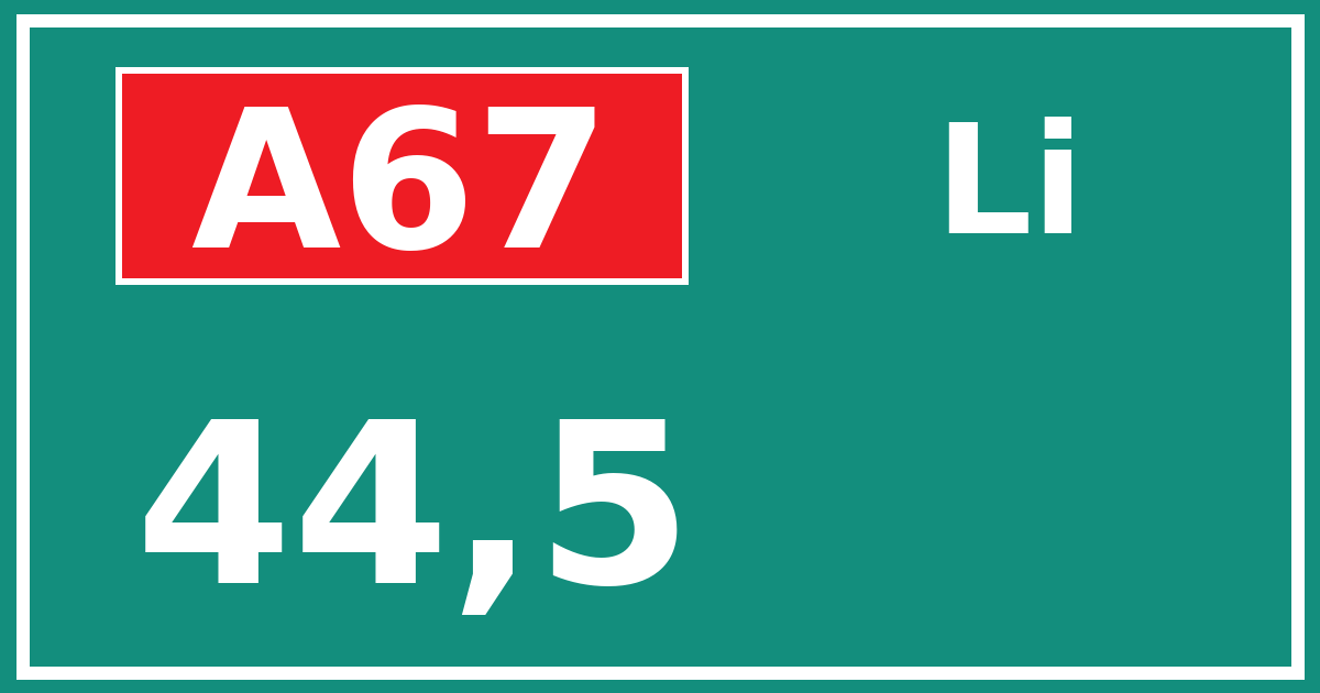 Hectometerbord A67 44,5 zijde Li