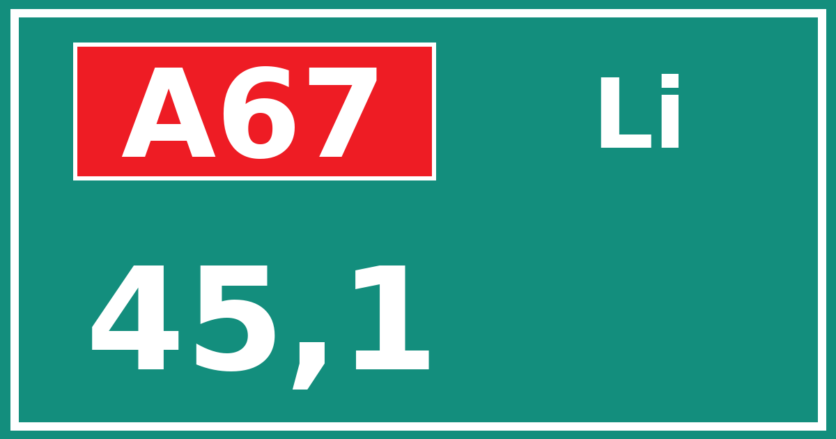 Hectometerbord A67 45,1 zijde Li