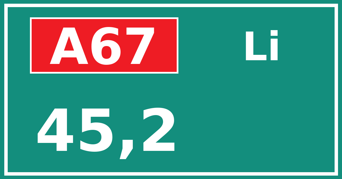 Hectometerbord A67 45,2 zijde Li