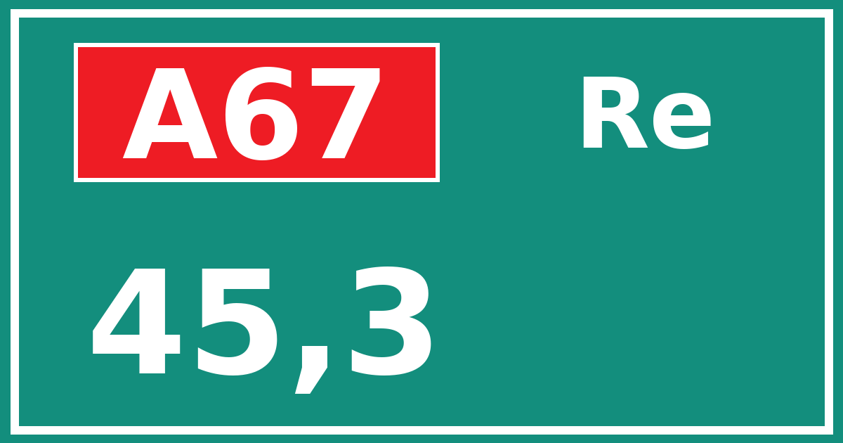 Hectometerbord A67 45,3 zijde Re