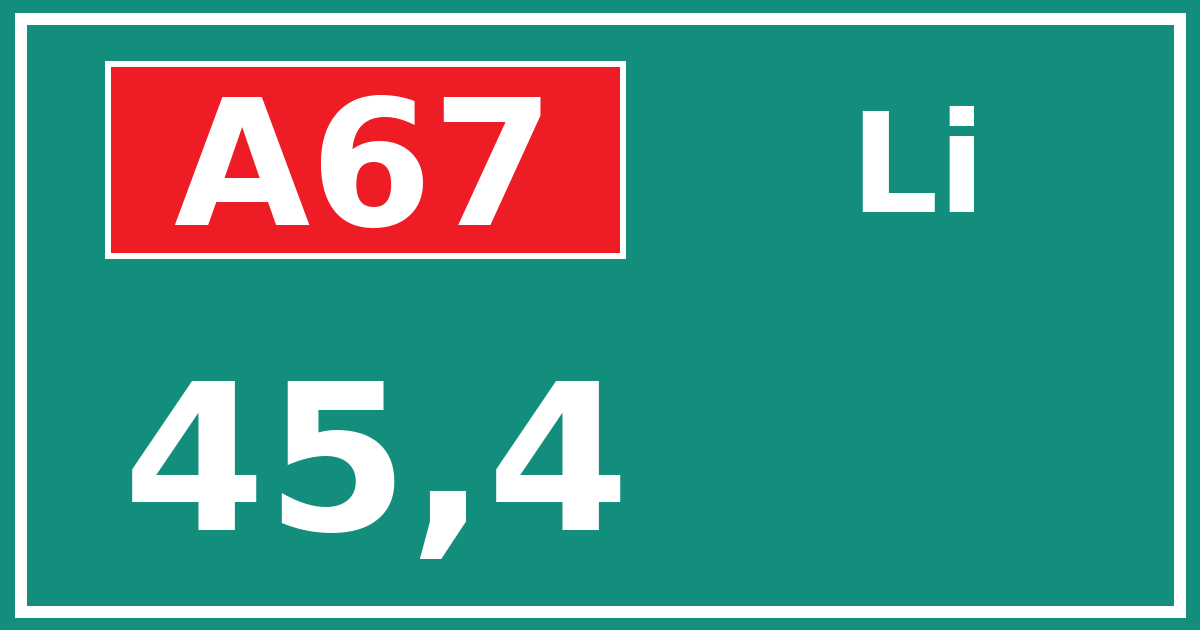 Hectometerbord A67 45,4 zijde Li