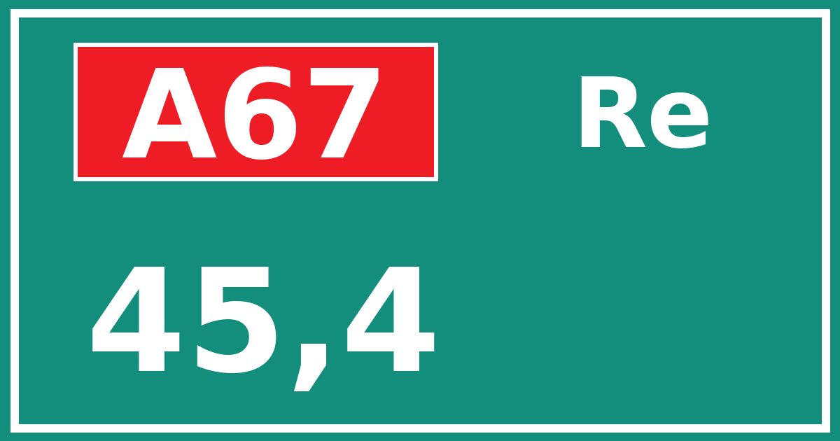 Hectometerbord A67 45,4 zijde Re