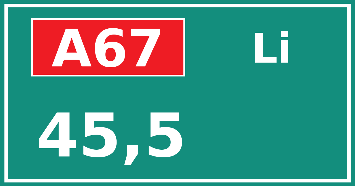 Hectometerbord A67 45,5 zijde Li