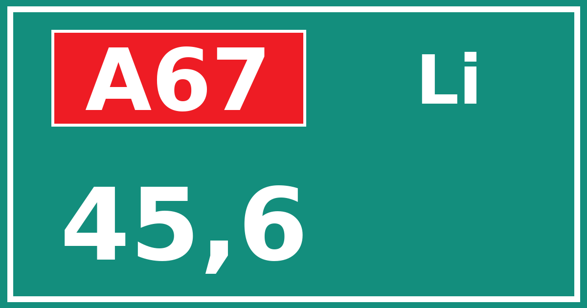 Hectometerbord A67 45,6 zijde Li