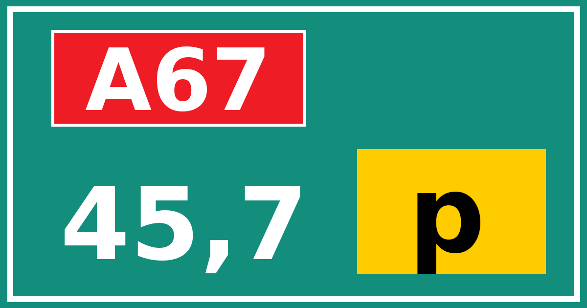 Hectometerbord A67 45,7 letter p