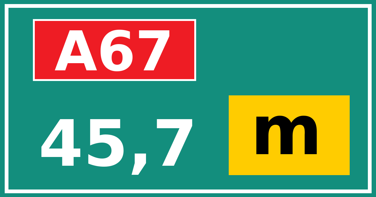 Hectometerbord A67 45,7 letter m