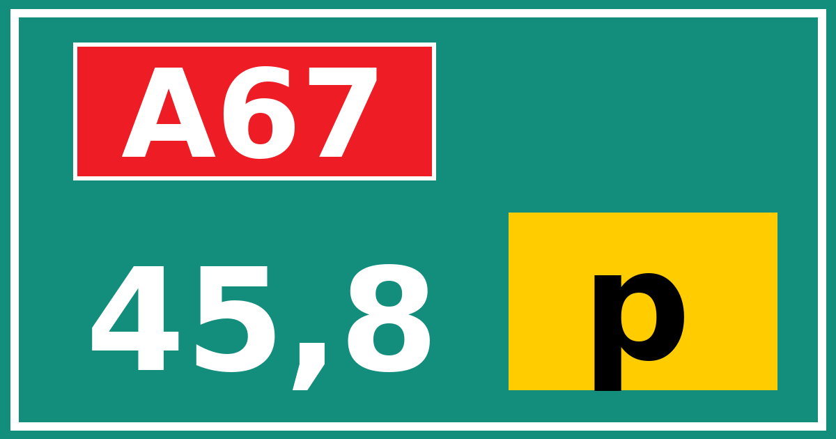 Hectometerbord A67 45,8 letter p