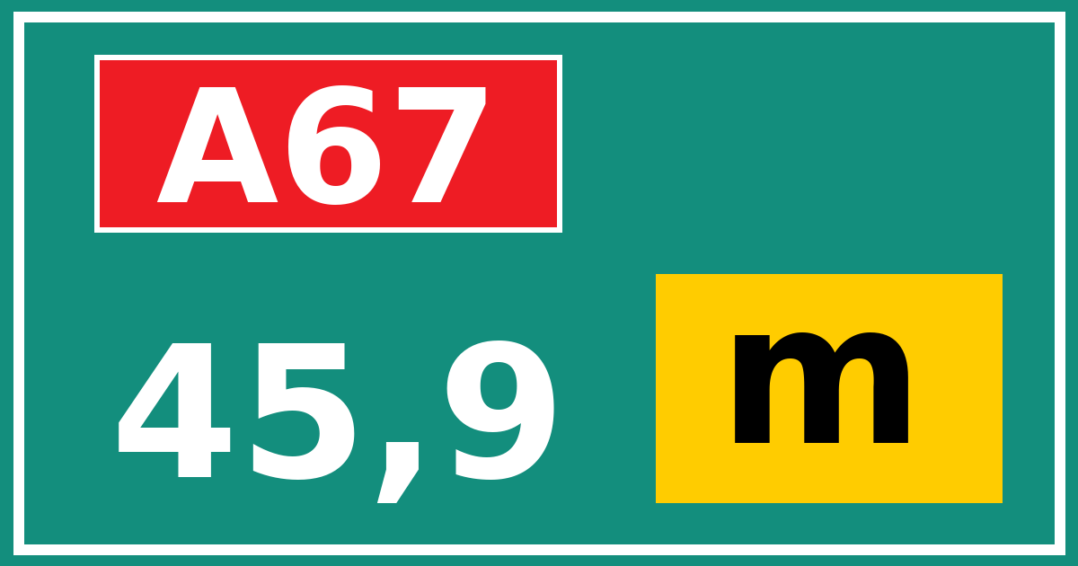 Hectometerbord A67 45,9 letter m