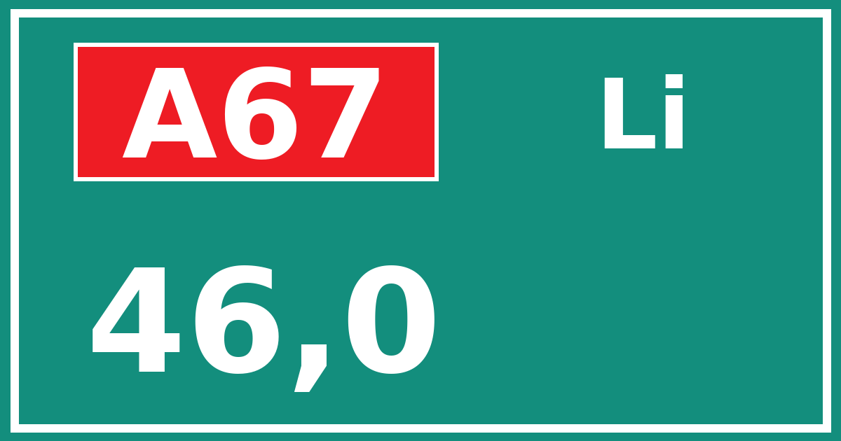 Hectometerbord A67 46,0 zijde Li