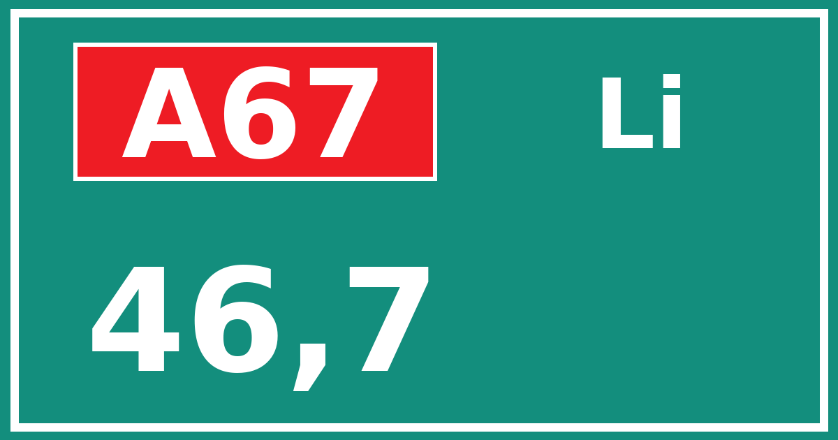 Hectometerbord A67 46,7 zijde Li