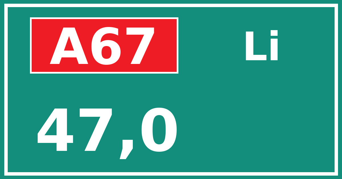 Hectometerbord A67 47,0 zijde Li