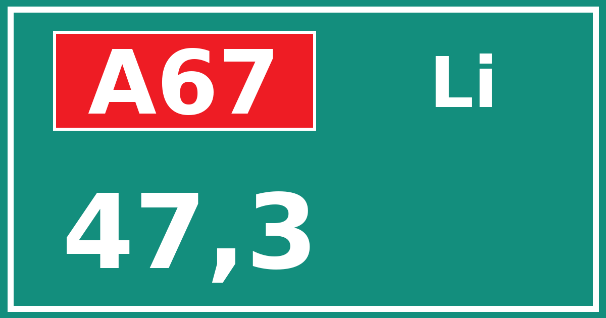 Hectometerbord A67 47,3 zijde Li