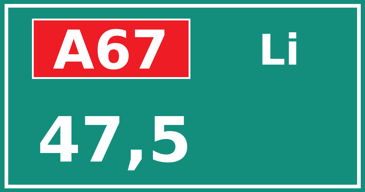 Hectometerbord A67 47,5 zijde Li