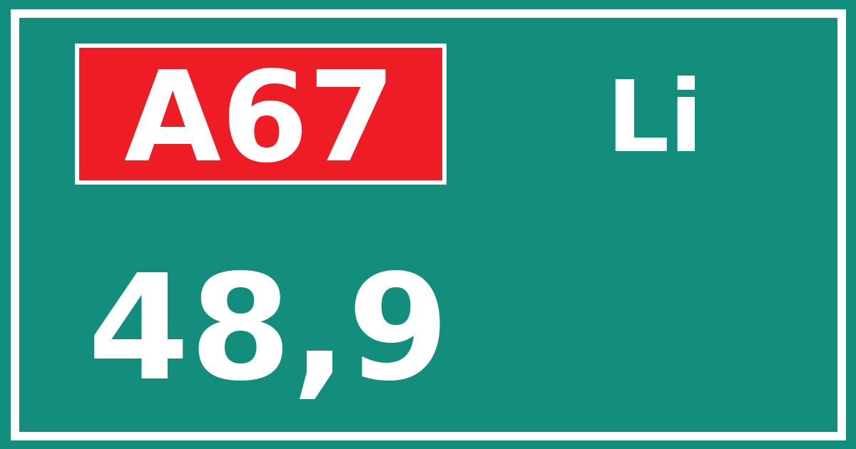 Hectometerbord A67 48,9 zijde Li