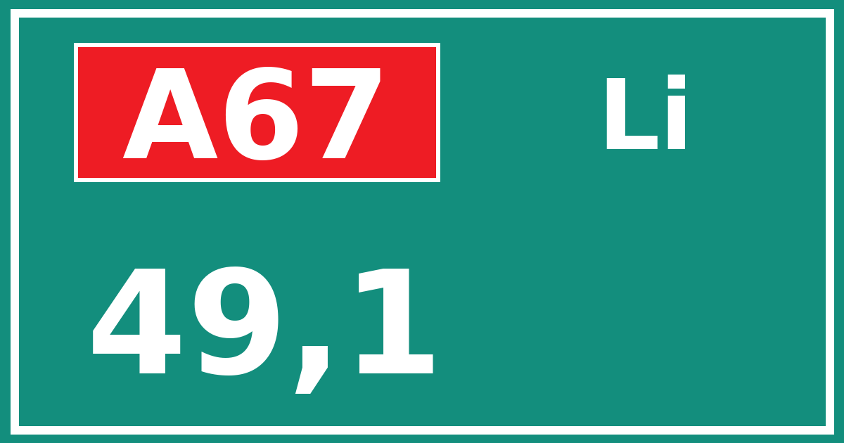 Hectometerbord A67 49,1 zijde Li