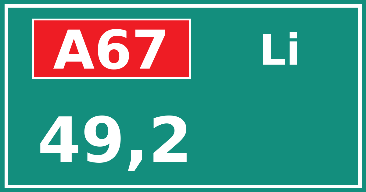 Hectometerbord A67 49,2 zijde Li