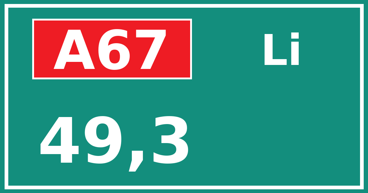 Hectometerbord A67 49,3 zijde Li