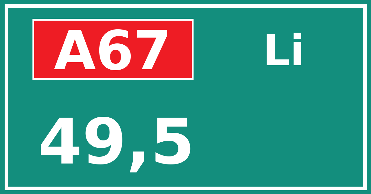 Hectometerbord A67 49,5 zijde Li
