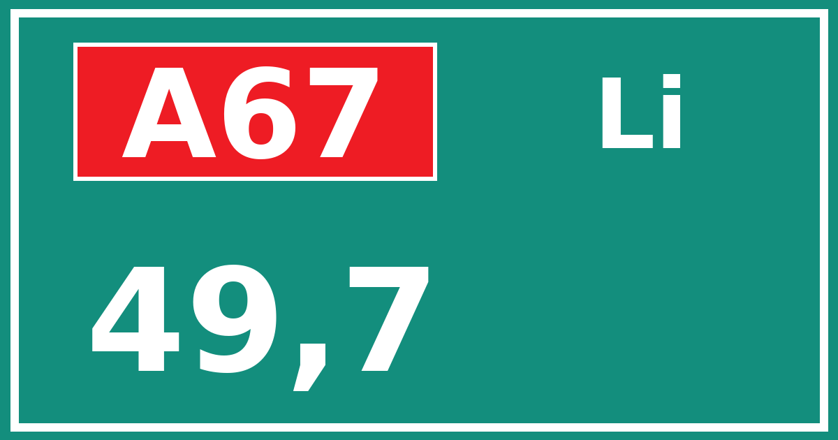 Hectometerbord A67 49,7 zijde Li