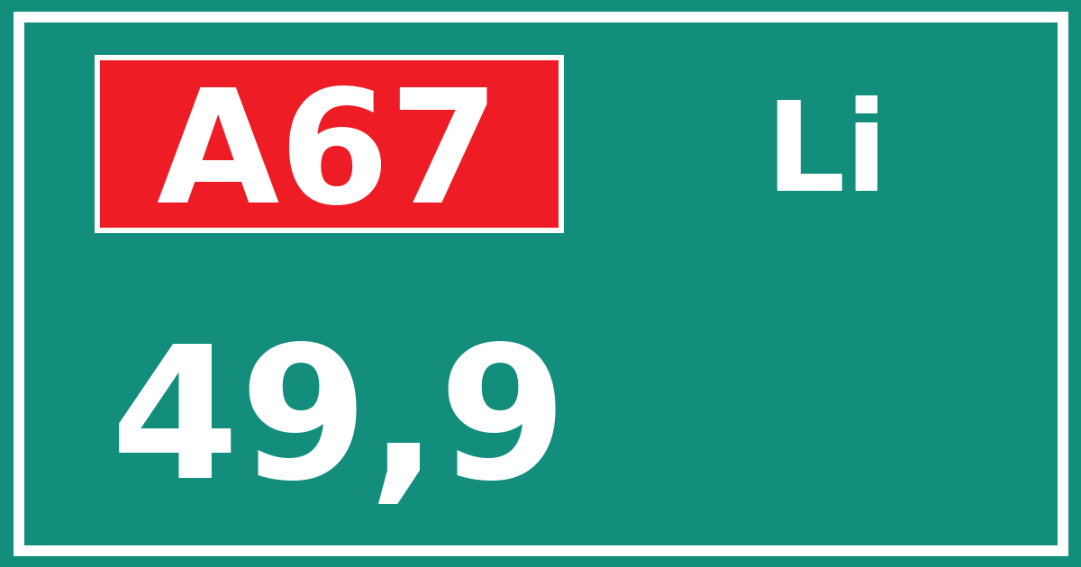 Hectometerbord A67 49,9 zijde Li