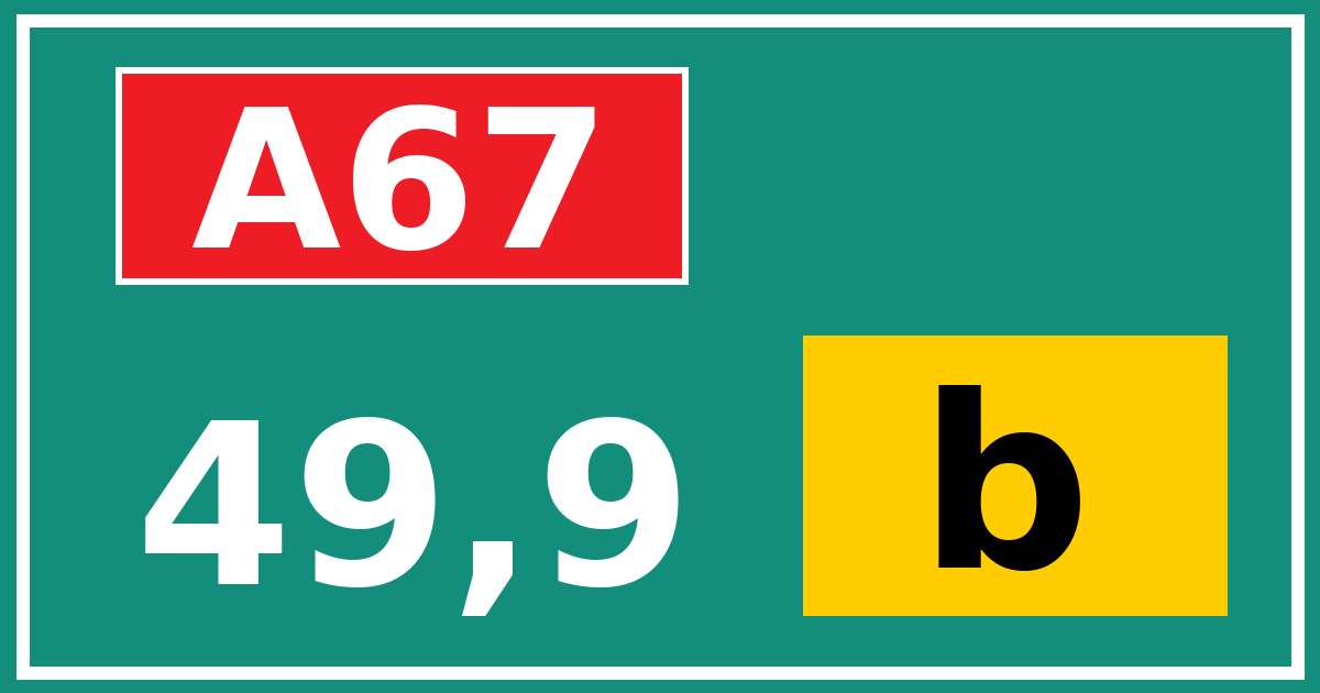 Hectometerbord A67 49,9 letter b