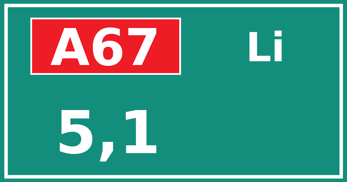 Hectometerbord A67 5,1 zijde Li