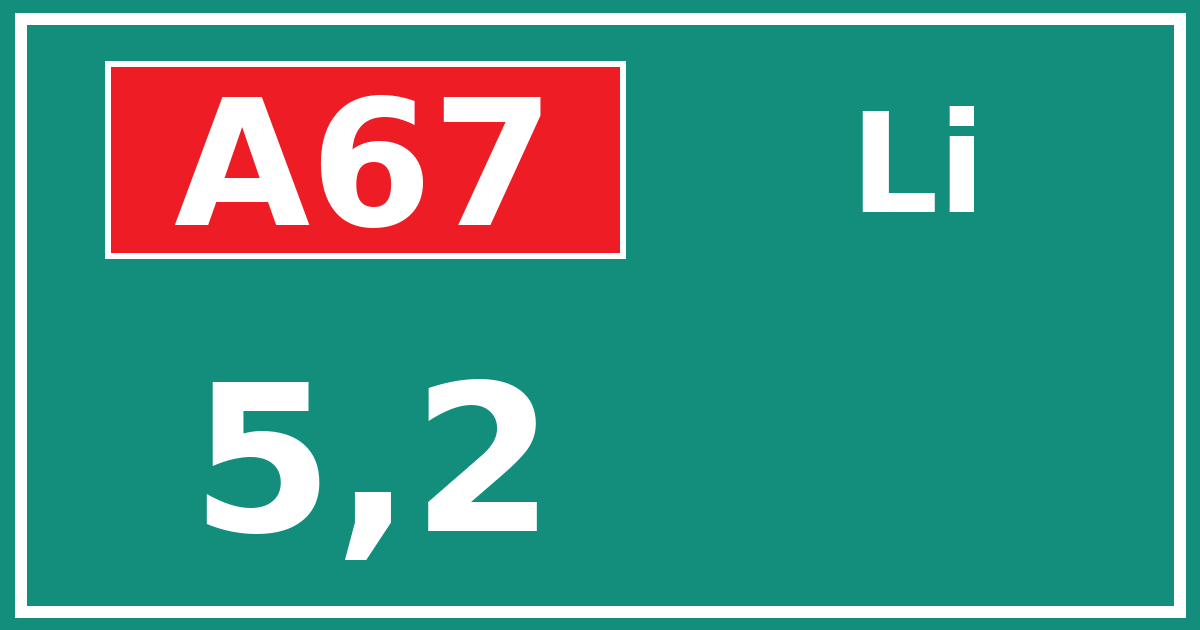 Hectometerbord A67 5,2 zijde Li