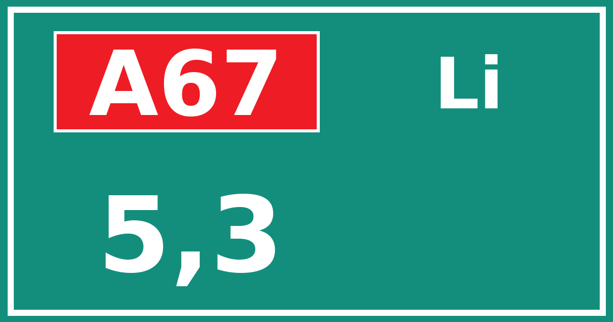 Hectometerbord A67 5,3 zijde Li